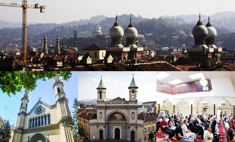 Chiesa, moschea, sinagoga, tempio Valdese di San Salvario in un collage