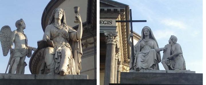 Le statue all'ingresso della Chiesa Gran Madre di Torino
