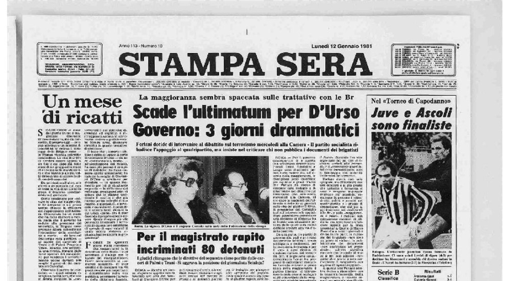 Prima pagina Stampa Sera gennaio 1981 [archivio storico La Stampa]