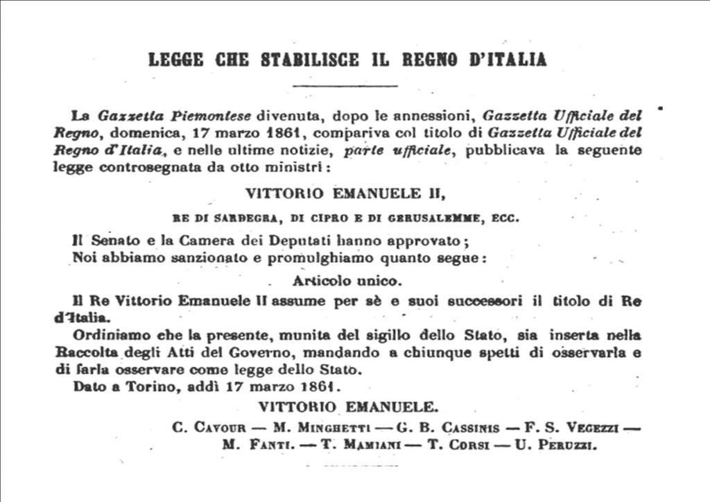 26 Febbraio 1861: il Senato acclama il Regno d’ Italia