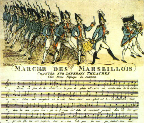Spartito inno nazionale francese disegnato con dei soldati napoleonici