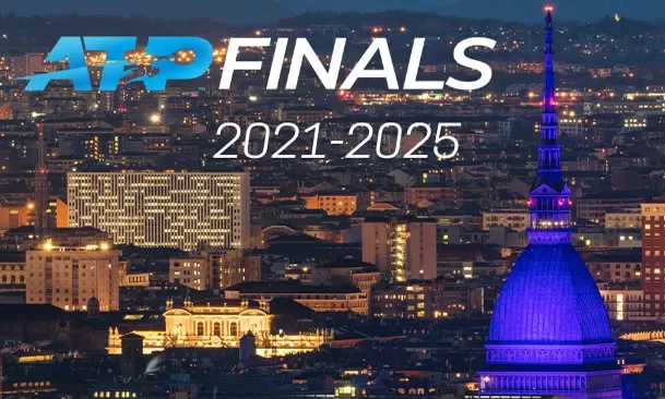 Atp Finals Torino 2021-2025 con sfondo Mole Antonelliana