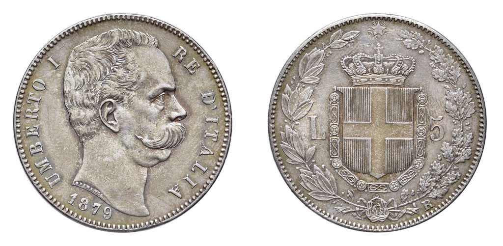Moneta fronte retro con effige Umberto I di Savoia