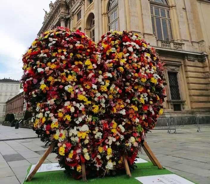 Un cuore di fiori in piazza Castello per San Valentino