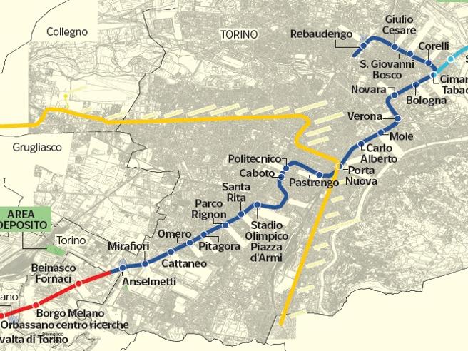 Mappa delle fermate della futura linea 2 della Metropolitana di Torino