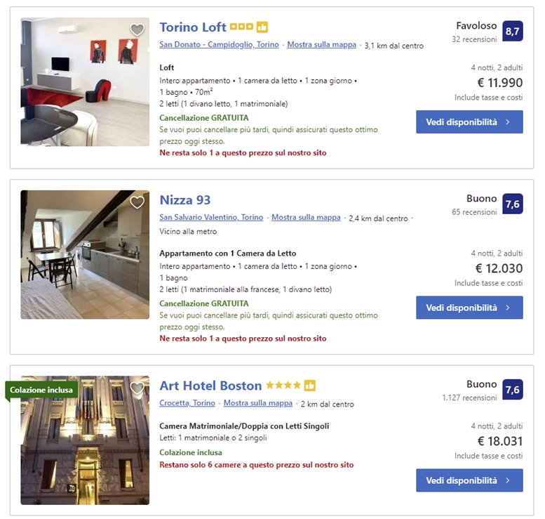 lista hotel Torino su booking.com