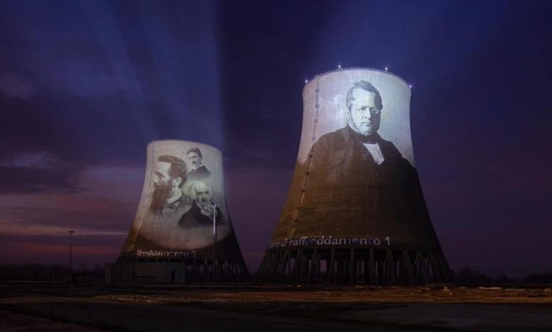 Leri, il volto di Cavour e Tesla sulle torri dell'ex centrale termoelettrica