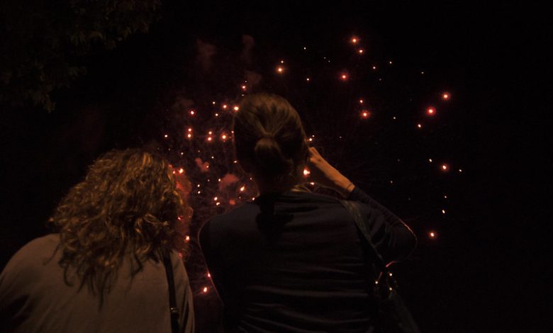 due persone guardano i fuochi d'artificio