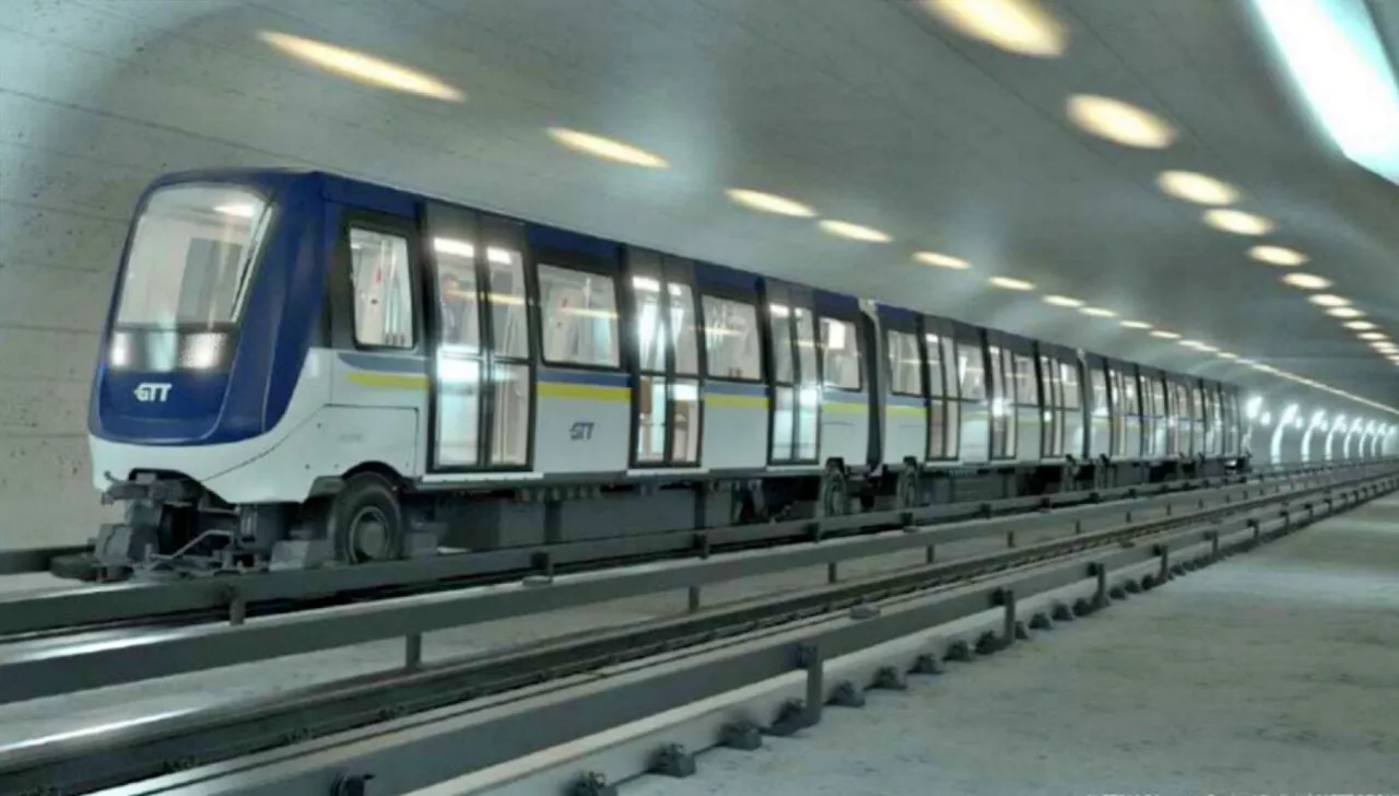 Rendering di un convoglio GTT della linea metro 2 di Torino all’interno della futura galleria sotterranea automatizzata